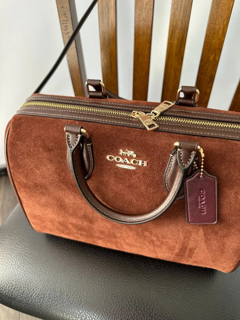 Coach Rowan Large Vintage Brown Suede Shoulder/Satchel Bag Style #F2522-CCC79 - Picture 2 of 8